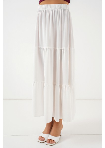 Kadın Ayrobin Uzun Etek 8048 - Beyaz fiyatları