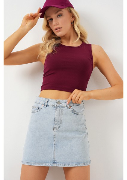 Kadın Mini Kot Etek 8049 - Mavi