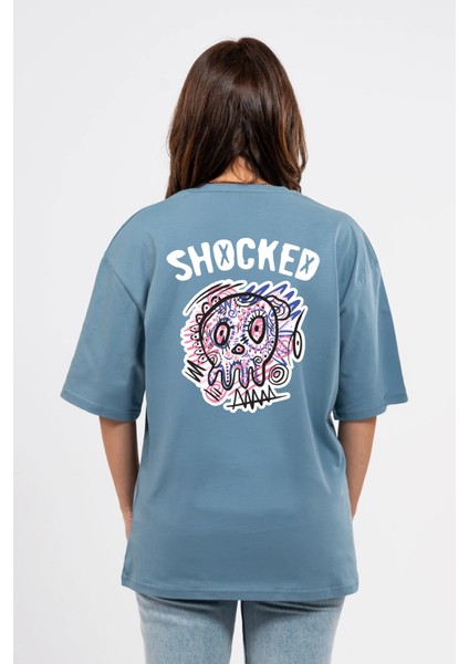 Oversize Sırtta Shocked Baskılı Tshirt