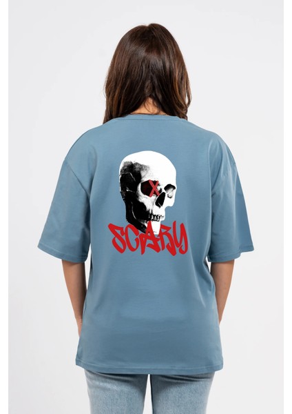 Oversize Sırtta Scary Baskılı Tshirt