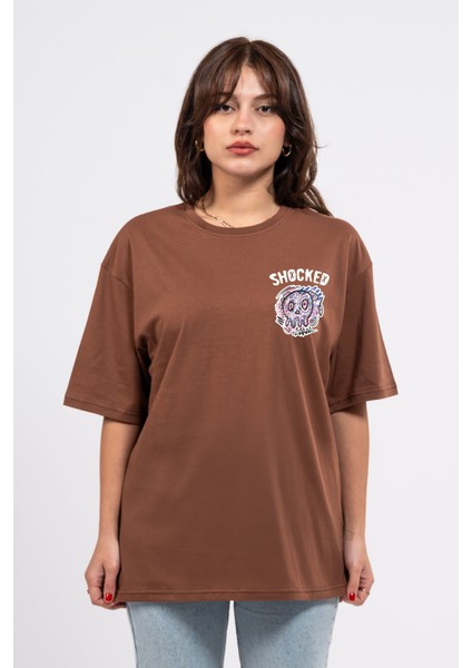 Oversize Göğüste Shocked Baskılı Tshirt
