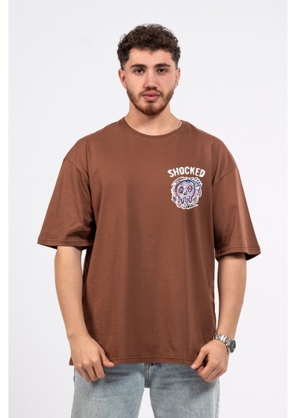 Oversize Göğüste Shocked Baskılı Tshirt