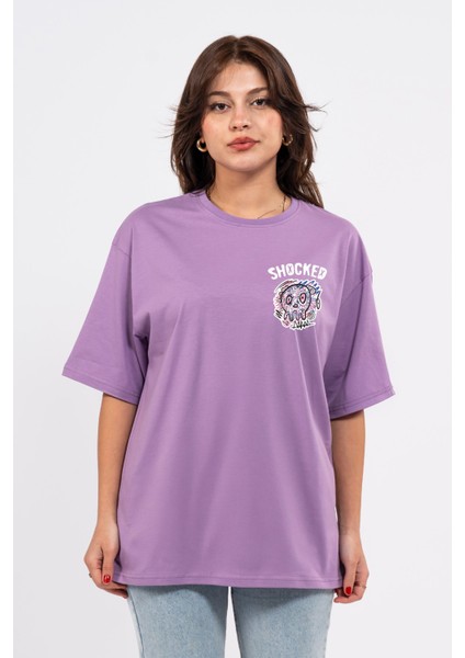 Oversize Göğüste Shocked Baskılı Tshirt