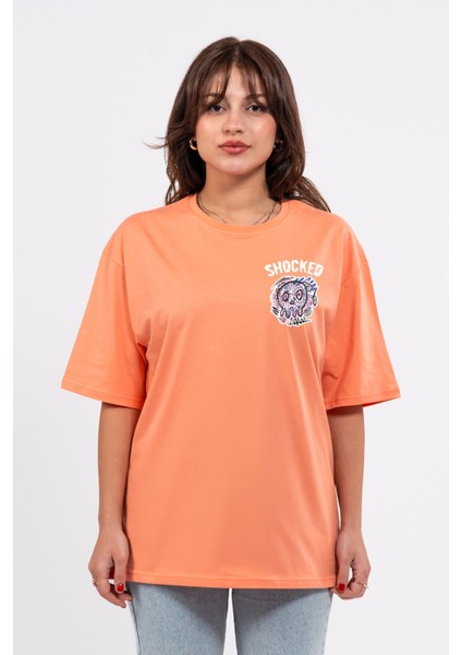 Oversize Göğüste Shocked Baskılı Tshirt