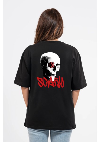 Oversize Sırtta Scary Baskılı Tshirt