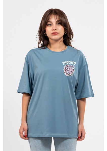 Oversize Göğüste Shocked Baskılı Tshirt