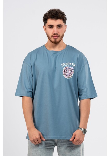 Oversize Göğüste Shocked Baskılı Tshirt