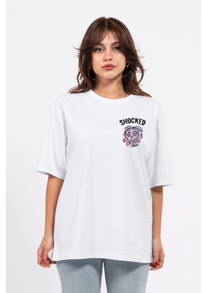 Oversize Göğüste Shocked Baskılı Tshirt