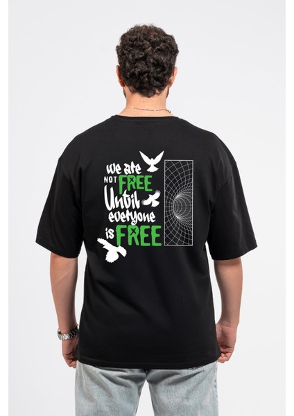 Oversize Sırtta Not Free Baskılı Tshirt
