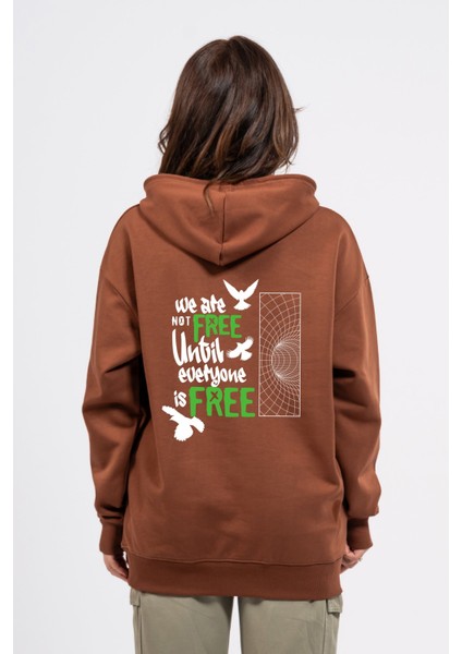 Oversize Sırtta Not Free Baskılı Hoodie