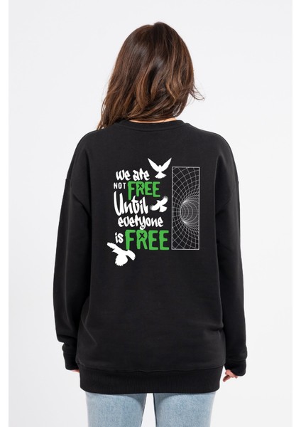 Oversize Sırtta Not Free Baskılı Sweatshirt