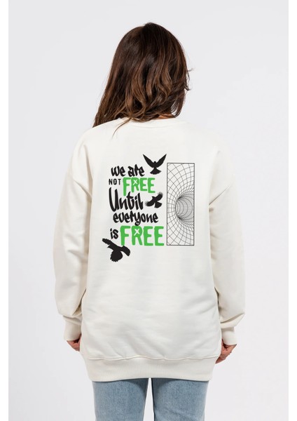 Oversize Sırtta Not Free Baskılı Sweatshirt