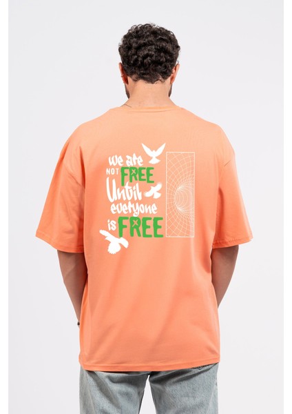 Oversize Sırtta Not Free Baskılı Tshirt