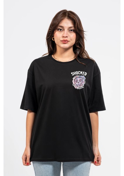 Oversize Göğüste Shocked Baskılı Tshirt