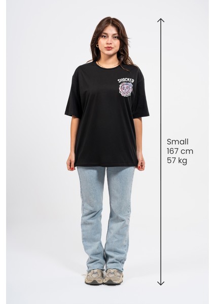 Oversize Göğüste Shocked Baskılı Tshirt