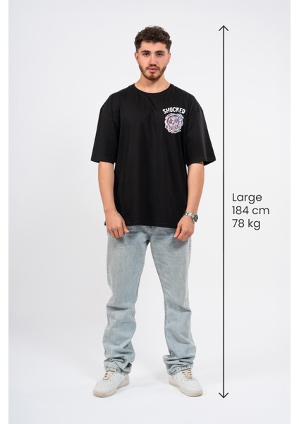 Oversize Göğüste Shocked Baskılı Tshirt