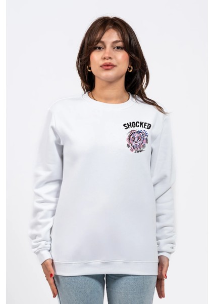 Regular Göğüste Shocked Baskılı Sweatshirt