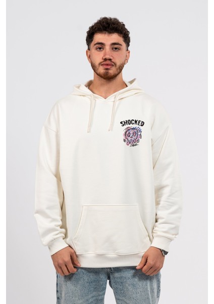 Oversize Göğüste Shocked Baskılı Hoodie