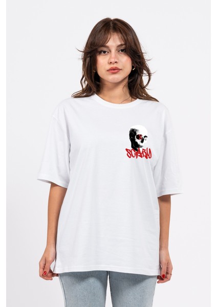 Oversize Göğüste Scary Baskılı T-Shirt