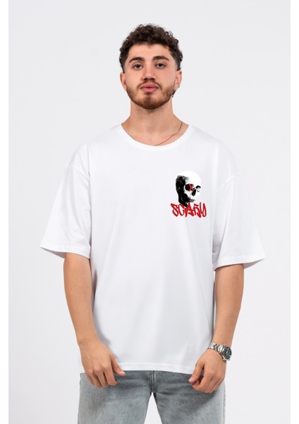 Oversize Göğüste Scary Baskılı T-Shirt