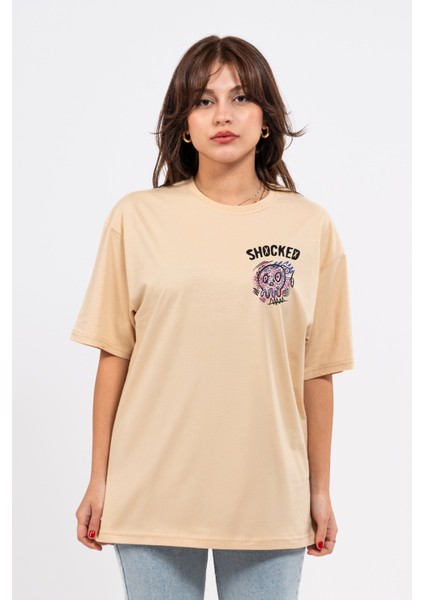 Oversize Göğüste Shocked Baskılı Tshirt