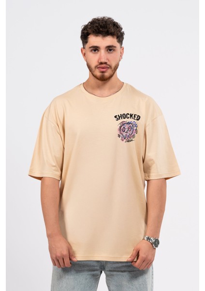 Oversize Göğüste Shocked Baskılı Tshirt