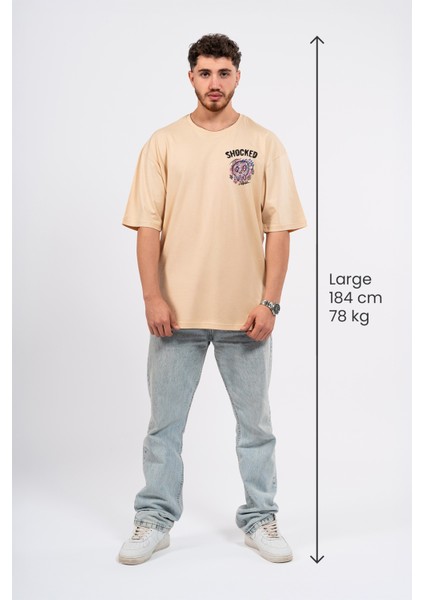 Oversize Göğüste Shocked Baskılı Tshirt