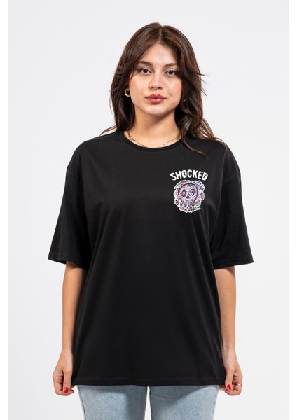 Oversize Göğüste Shocked Baskılı Tshirt