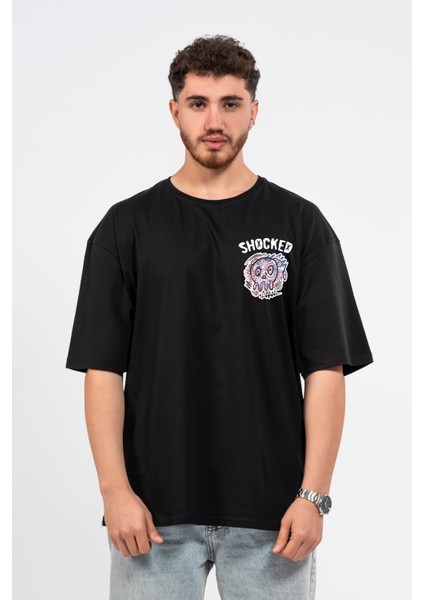 Oversize Göğüste Shocked Baskılı Tshirt