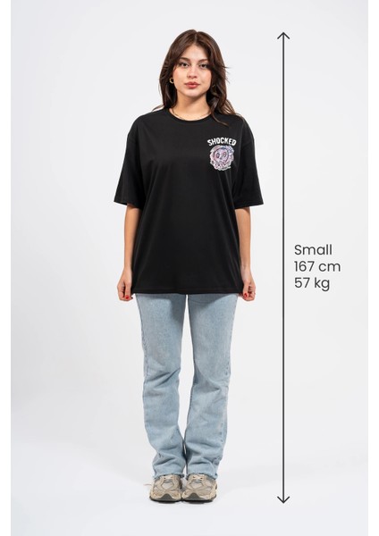 Oversize Göğüste Shocked Baskılı Tshirt