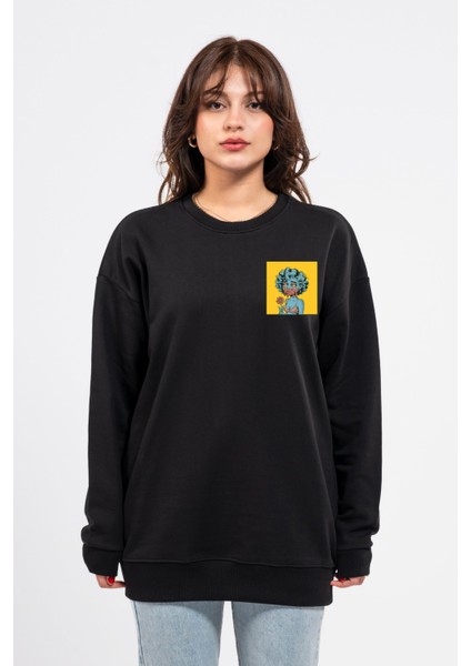 Oversize Göğüste Cry Woman Baskılı Sweatshirt