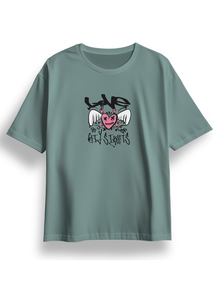 Oversize City Streets Baskılı Tshirt