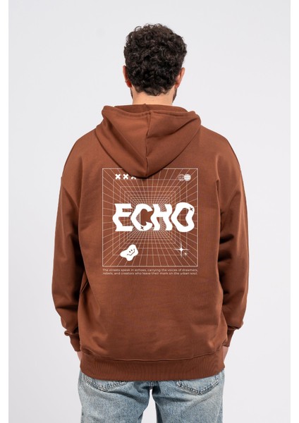 Oversize Sırtta Echo Baskılı Hoodie