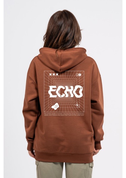 Oversize Sırtta Echo Baskılı Hoodie