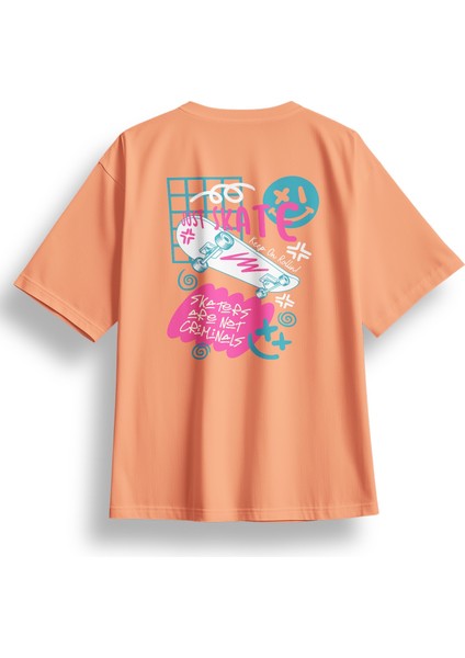 Oversize Just Skate Baskılı Tshirt