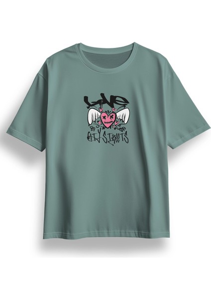 Oversize City Streets Baskılı Tshirt