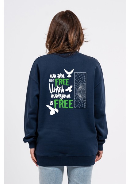 Oversize Sırtta Not Free Baskılı Sweatshirt