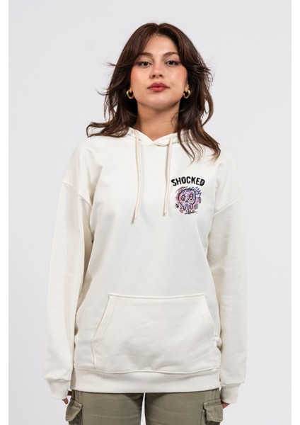 Oversize Göğüste Shocked Baskılı Hoodie