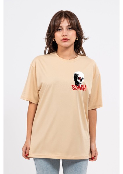 Oversize Göğüste Scary Baskılı T-Shirt