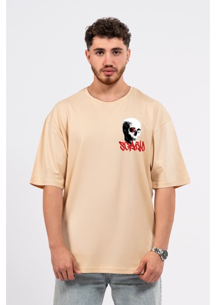 Oversize Göğüste Scary Baskılı T-Shirt