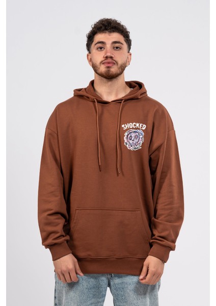 Oversize Göğüste Shocked Baskılı Hoodie