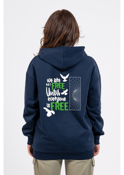 Oversize Sırtta Not Free Baskılı Hoodie