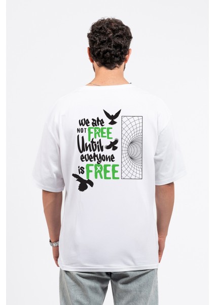 Oversize Sırtta Not Free Baskılı Tshirt