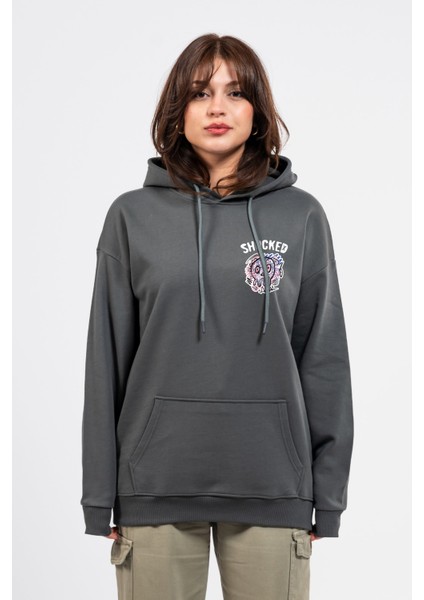 Oversize Göğüste Shocked Baskılı Hoodie