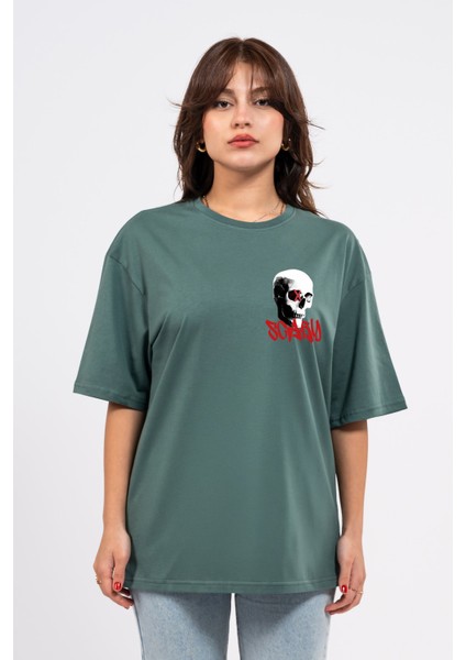 Oversize Göğüste Scary Baskılı T-Shirt