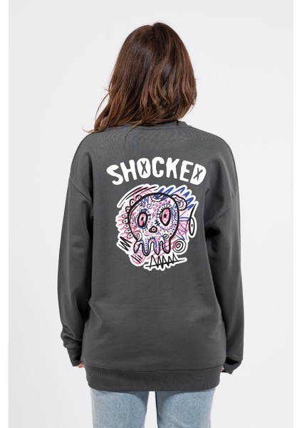 Oversize Sırtta Shocked Baskılı Sweatshirt