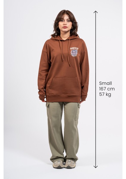 Oversize Göğüste Shocked Baskılı Hoodie