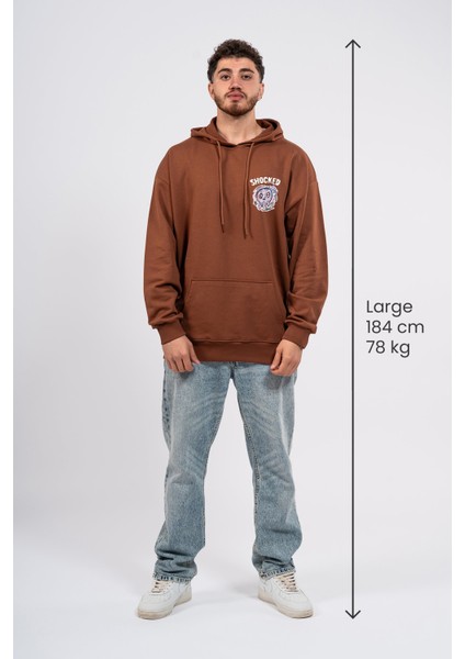 Oversize Göğüste Shocked Baskılı Hoodie