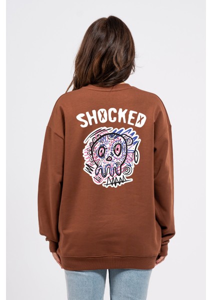 Oversize Sırtta Shocked Baskılı Sweatshirt