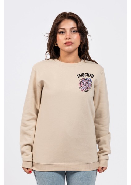 Regular Göğüste Shocked Baskılı Sweatshirt